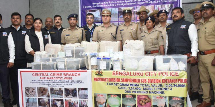 6 ಜನ ಆರೋಪಿಗಳನ್ನು ಬಂಧಿಸಿ, ₹23.84 ಕೋಟಿ ಮೌಲ್ಯದ ಮಾದಕ ವಸ್ತುಗಳನ್ನು ವಶ.